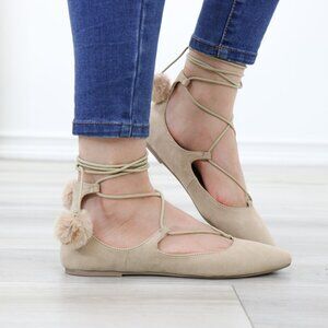 Pointed Toe Faux Suede Strappy Slip-On Flats